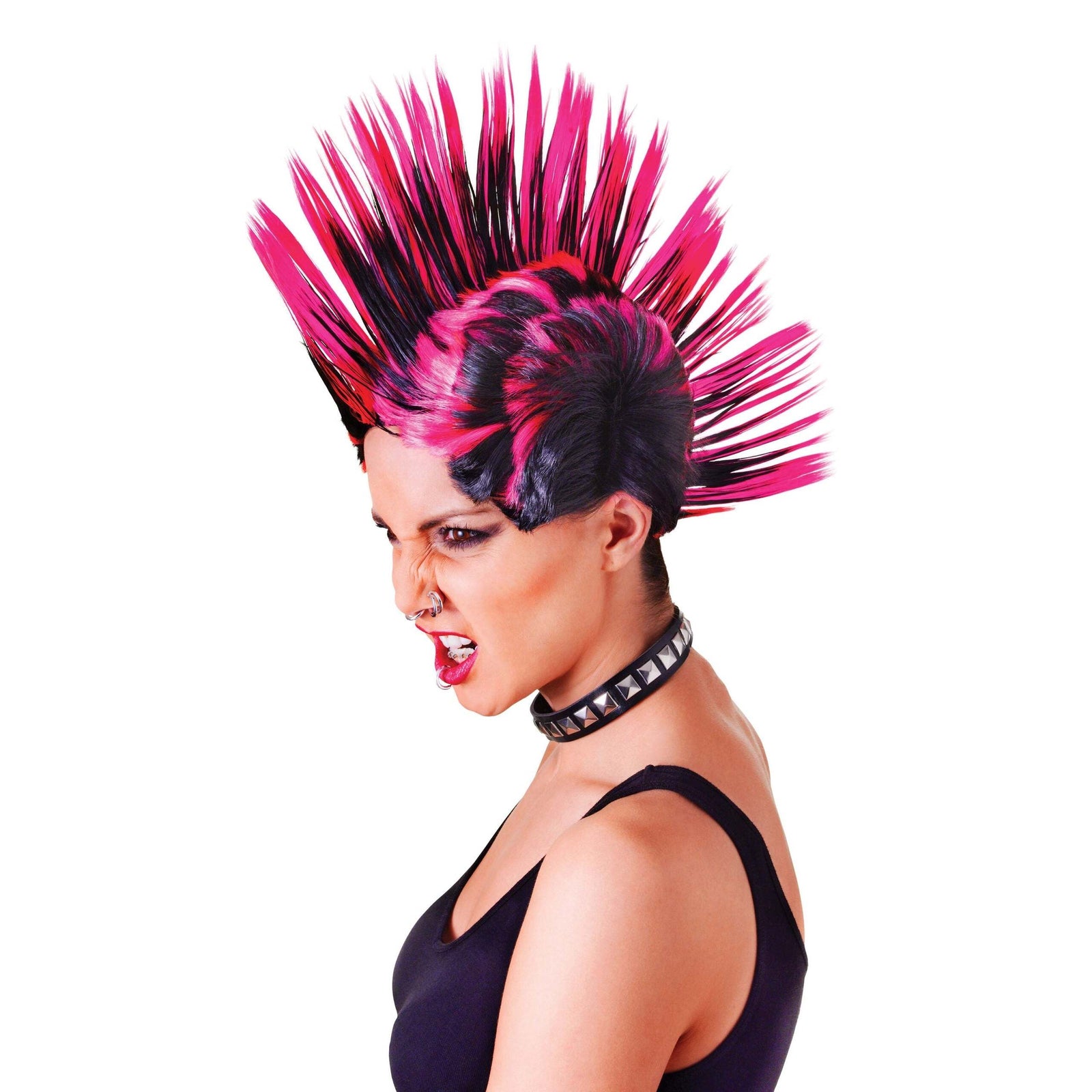 Pink & Black Mohican Ladies Wig Punk Mowhawk 1