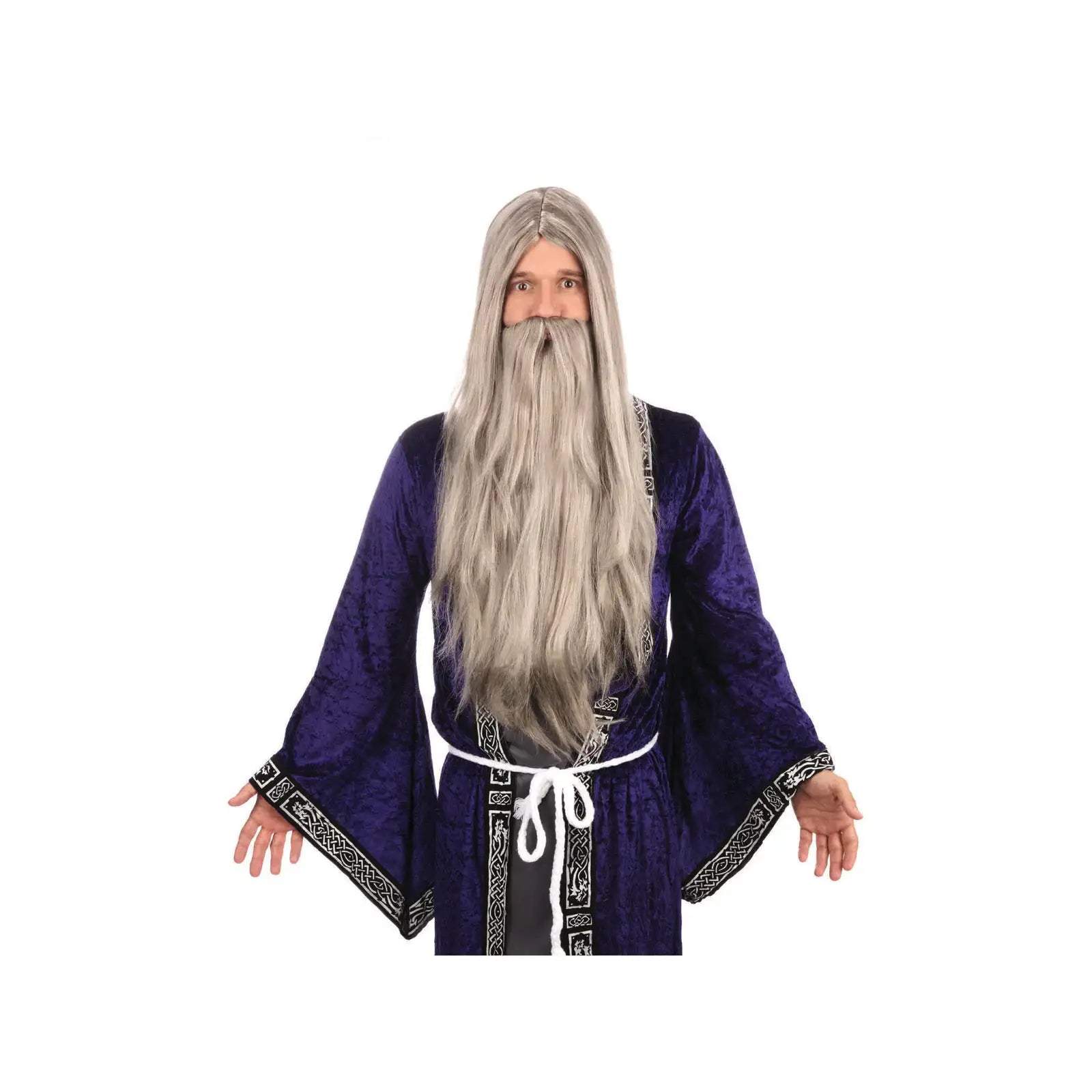 Grey Wizard Wig and Long Beard Set 1