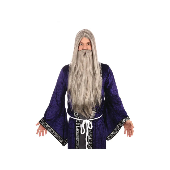 Grey Wizard Wig and Long Beard Set 1