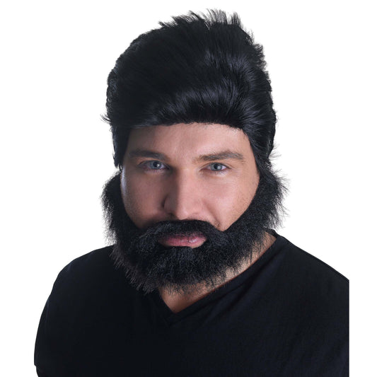 Euro Pop Star Wig + Beard Set Black Hair 1