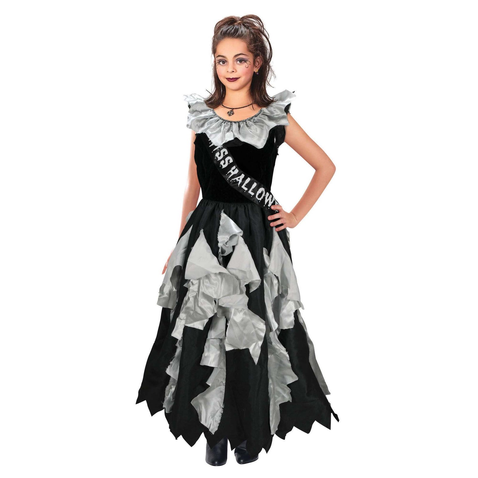 Zombie Prom Queen Girls Costume Dress with Sash 1