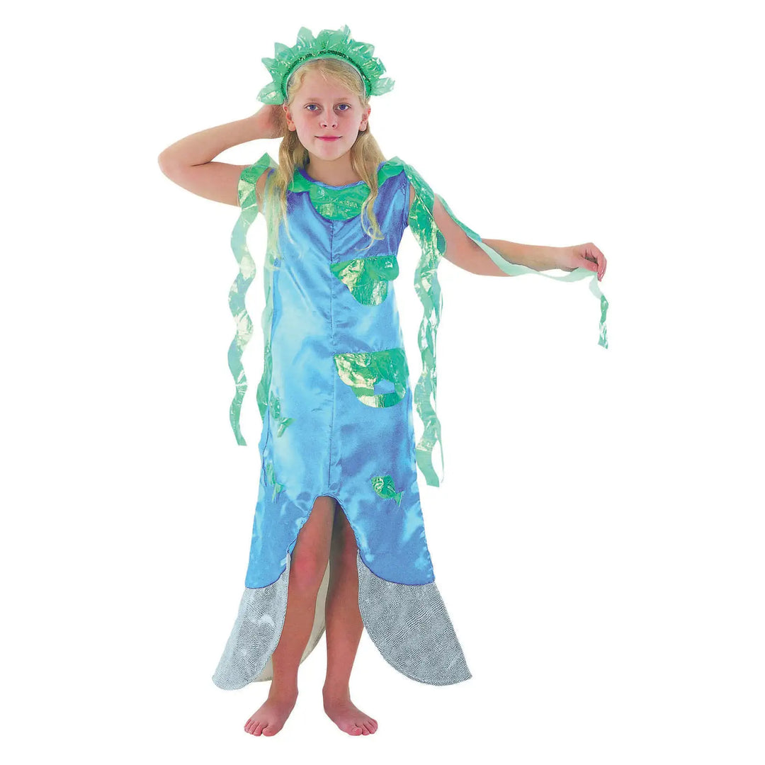 Girls Mermaid Costume with Dress &amp; Seaweed Crown 1