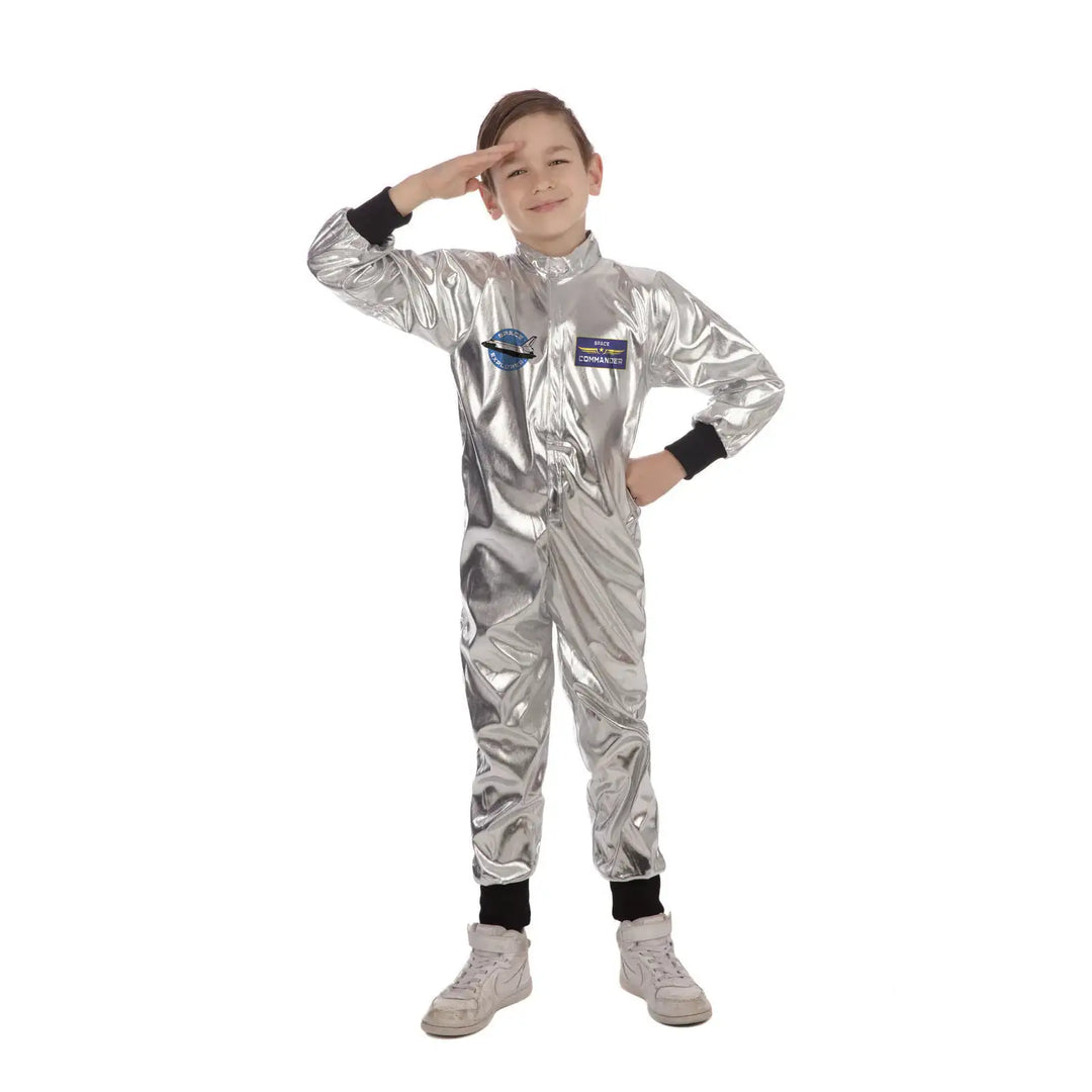 Astronaut Costume Boys Shiny Silver Space Suit 1