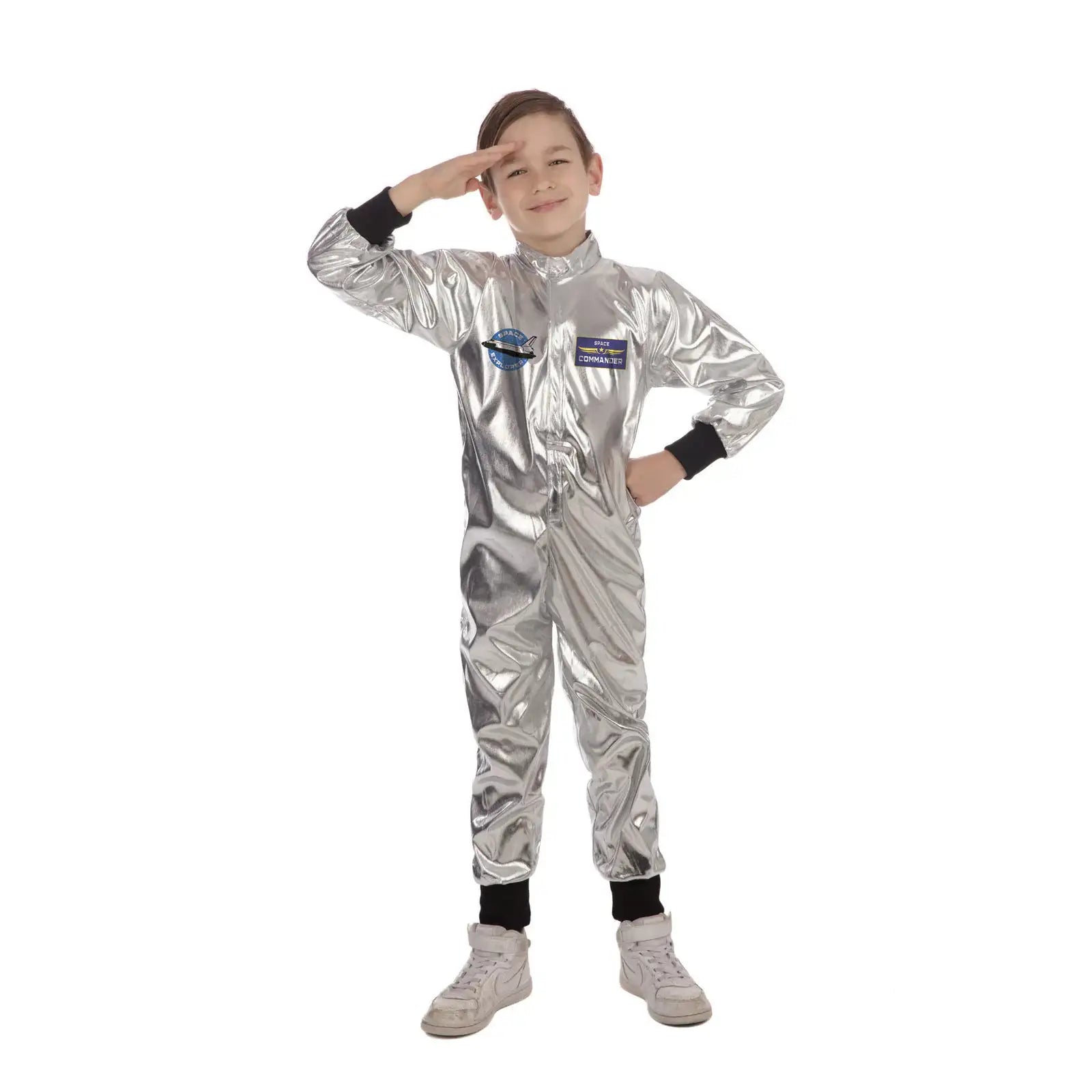 Astronaut Costume Boys Shiny Silver Space Suit 1