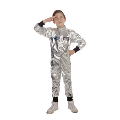 Astronaut Costume Boys Shiny Silver Space Suit 1