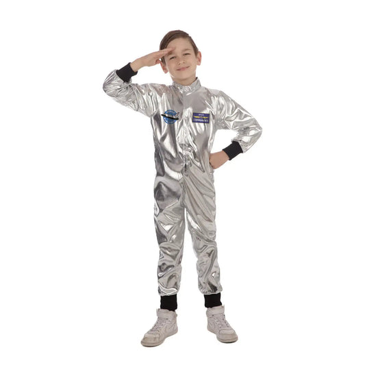 Astronaut Costume Boys Shiny Silver Space Suit 1