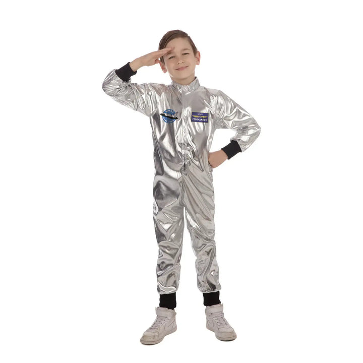 Astronaut Costume Boys Shiny Silver Space Suit 1