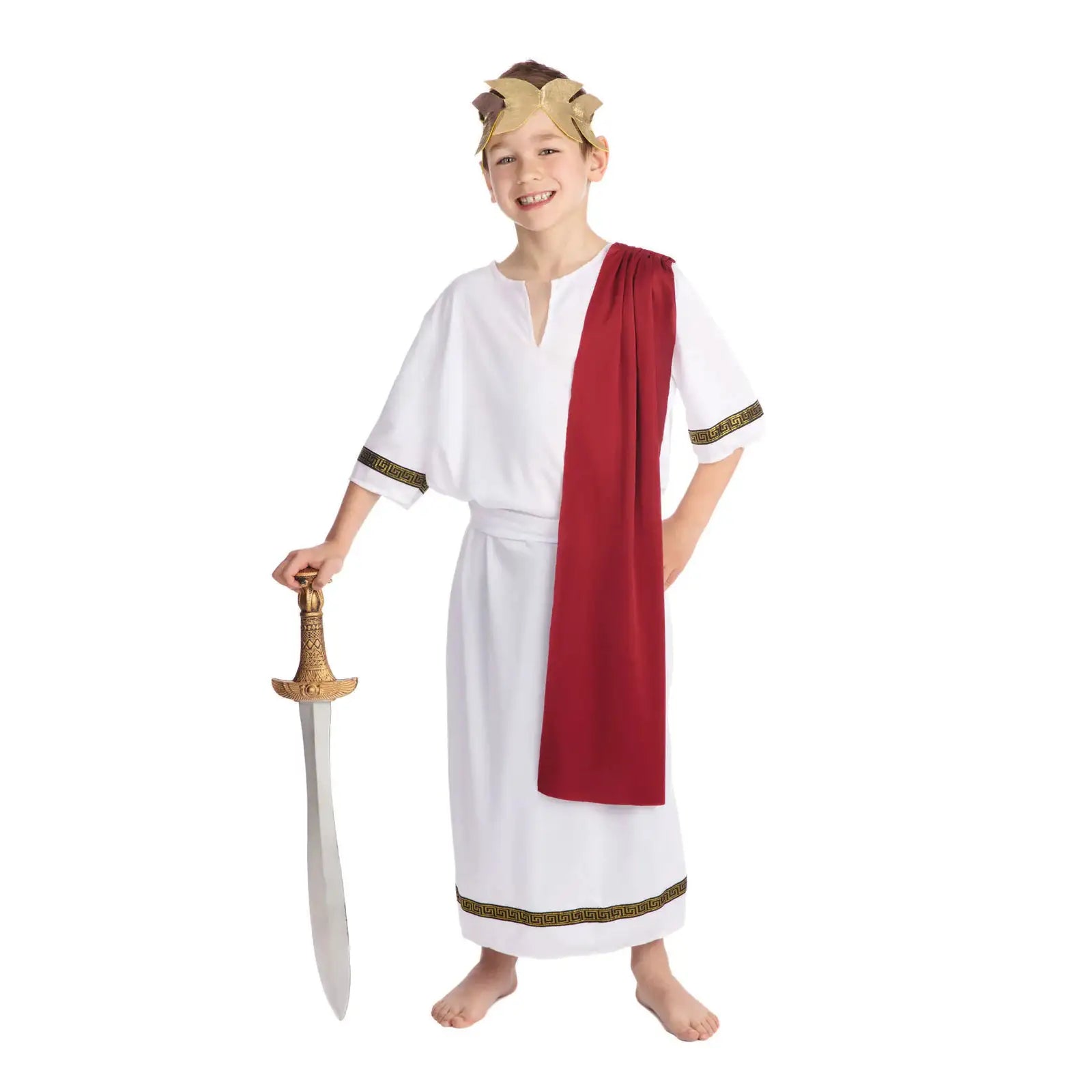 Roman Emperor Childrens Costume White Toga Red Shawl 1