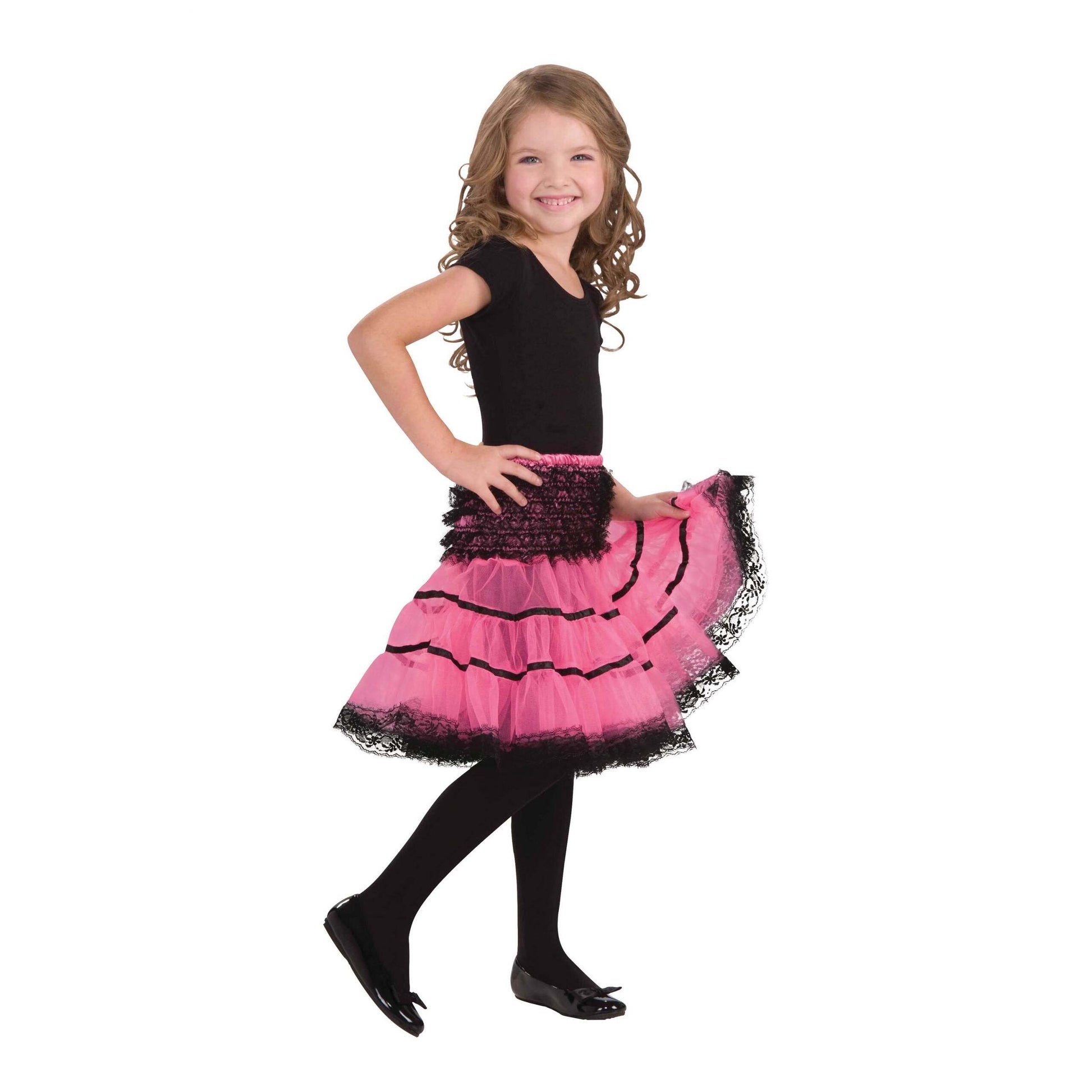 Girls Crinoline Slip Pink Black Childrens Costume Female Halloween 1