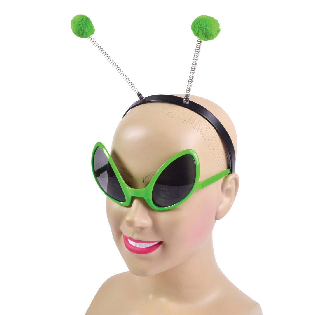 Alien Green Glasses and Antenna Boppers Headband 1