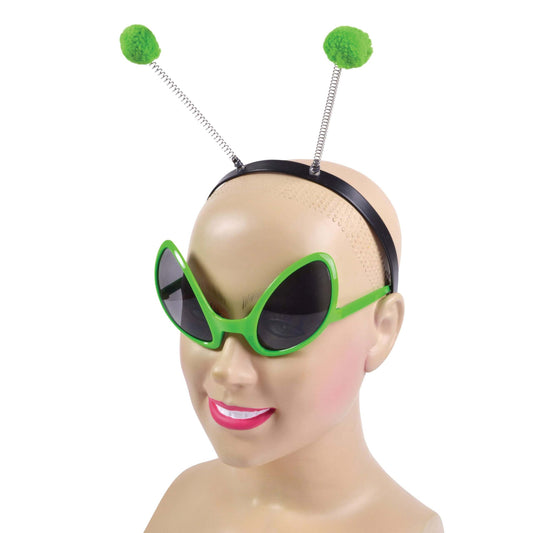 Alien Green Glasses and Antenna Boppers Headband 1