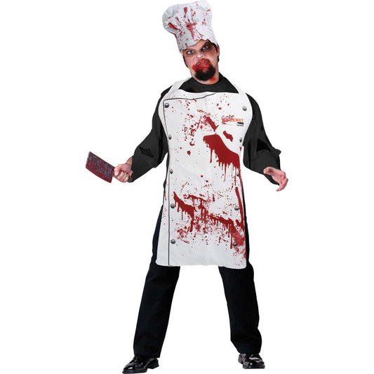Mens Chef Set Bloody Apron + Hat Instant Disguises Male 1