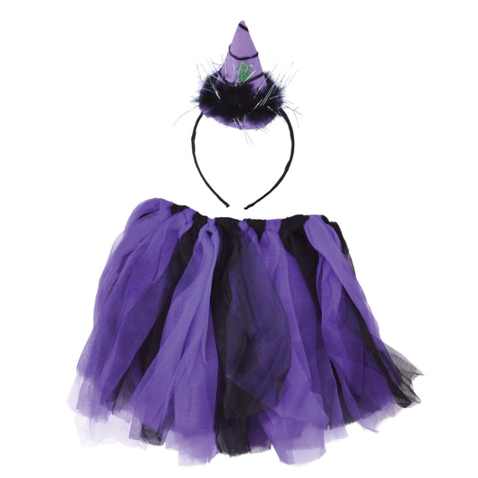Womens Witch Tutu Purple Black + Headband Instant Disguises Female Halloween Costume 1