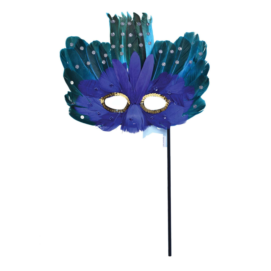 Blue Green Feather Eye Mask Stick Masks Unisex 1