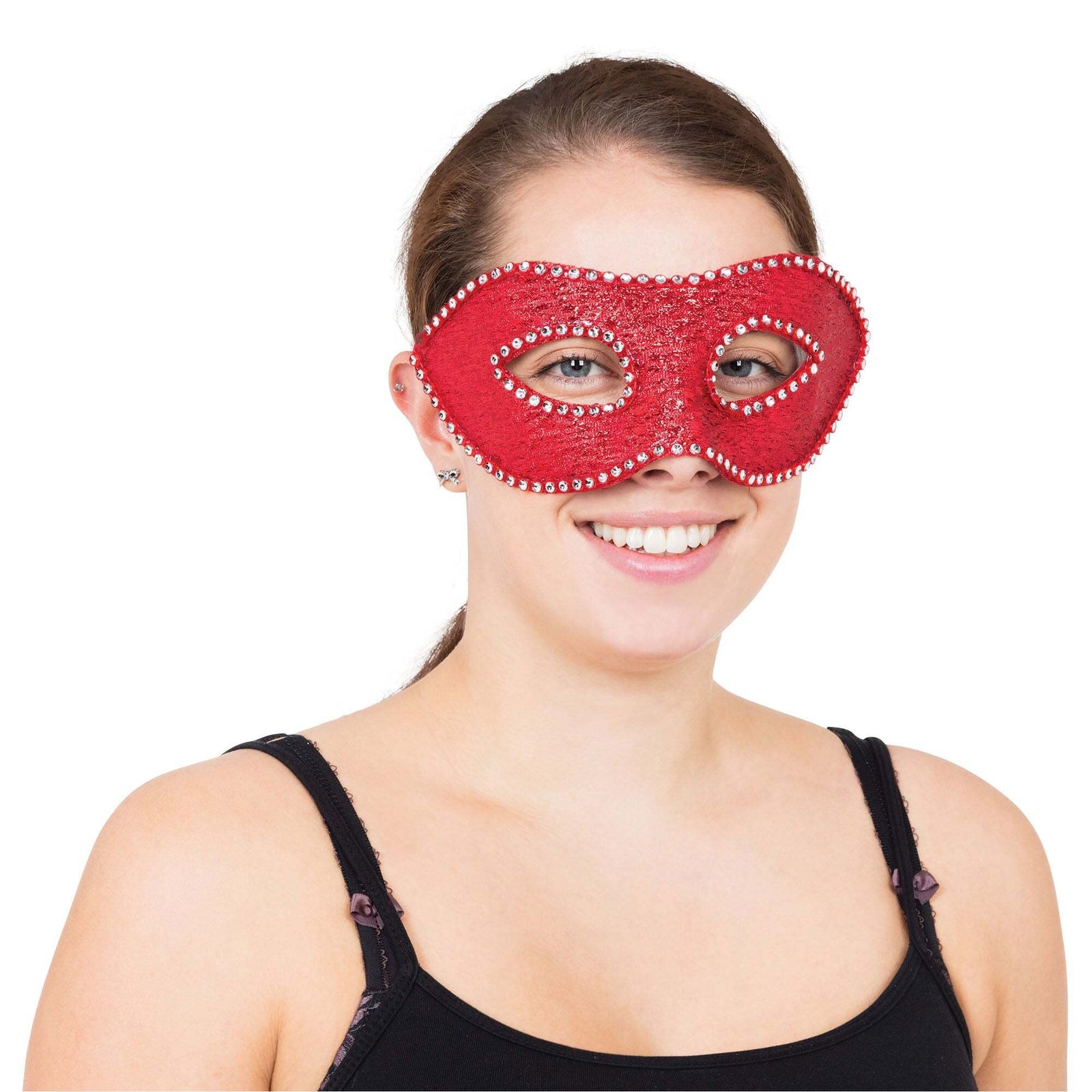 Red Eyemask With Diamonds + Ribbon Tie Eye Masks 1
