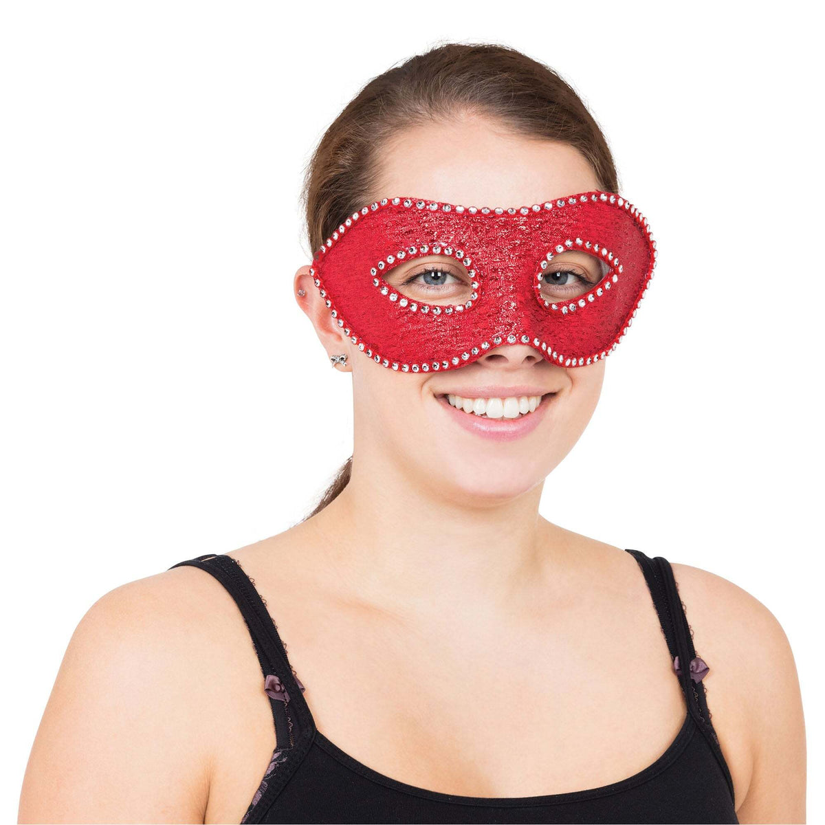 Red Eyemask With Diamonds + Ribbon Tie Eye Masks 1