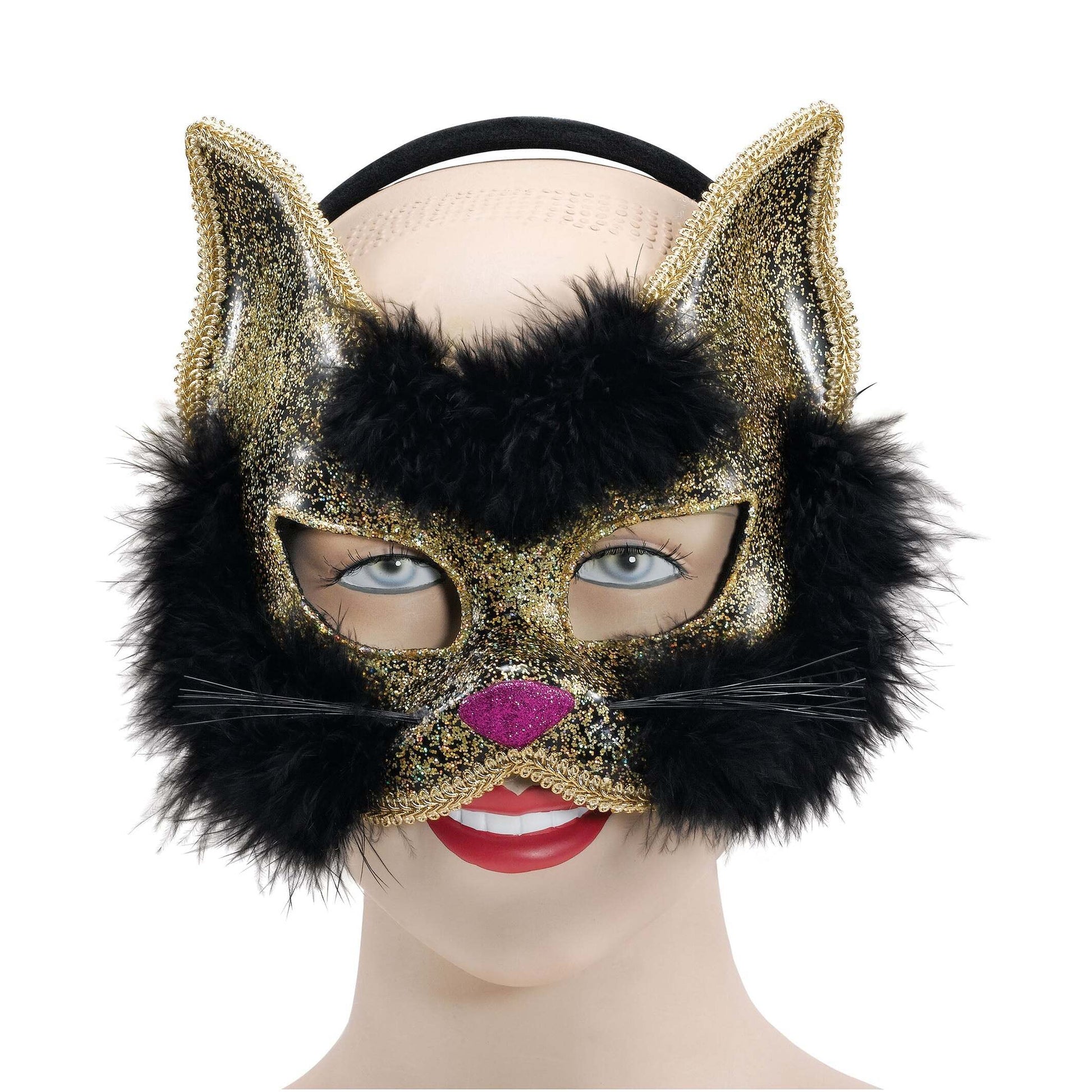 Womens Glitter Cat Mask Black On Hband Eye Masks Female Halloween Costume 1