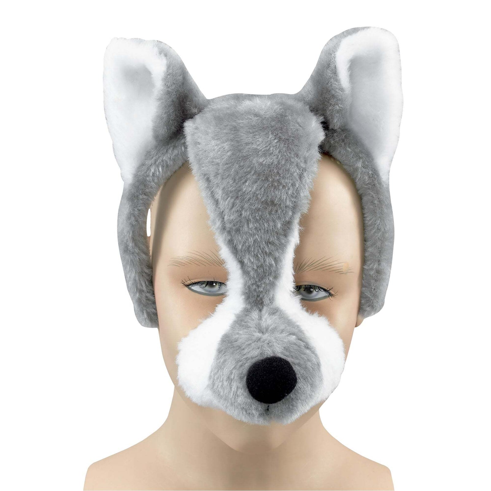 Wolf Mask on Headband with Sound Grey Fur Werewolf 1