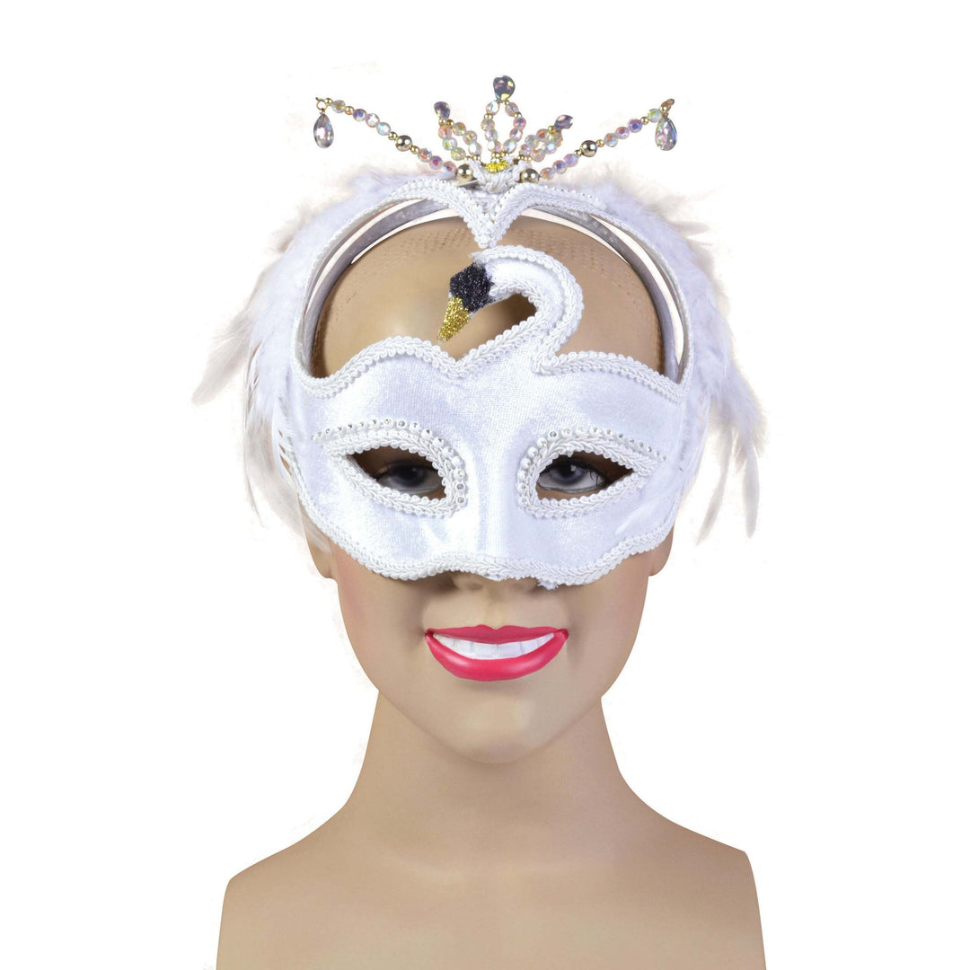 White Swan Mask Jewelled Faux Feathers 1