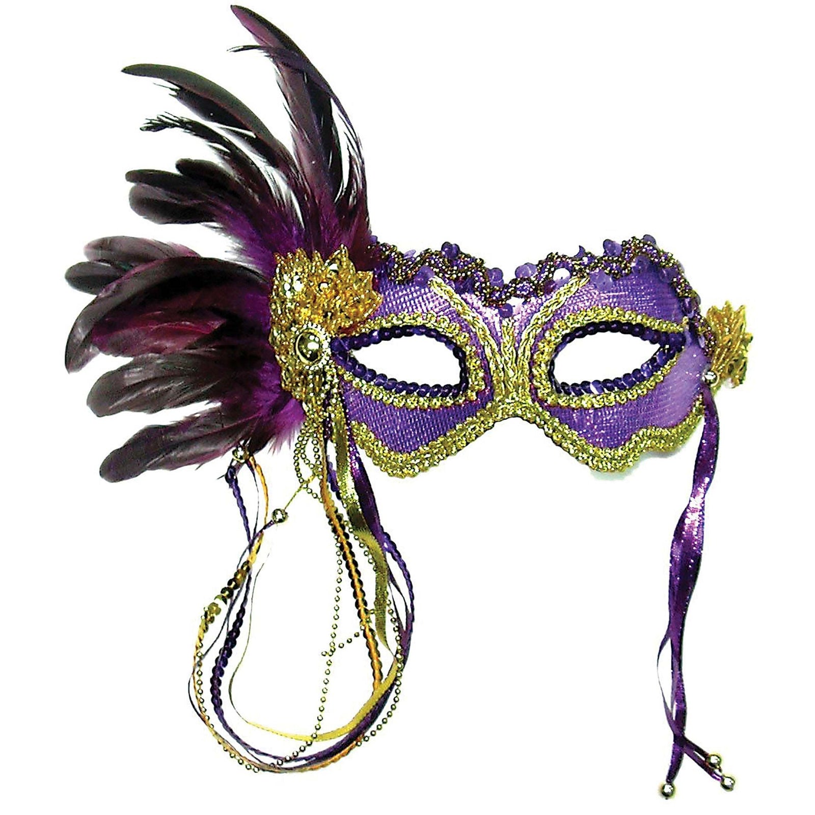 Purple Metallic Eye Mask with Side Feathers 1