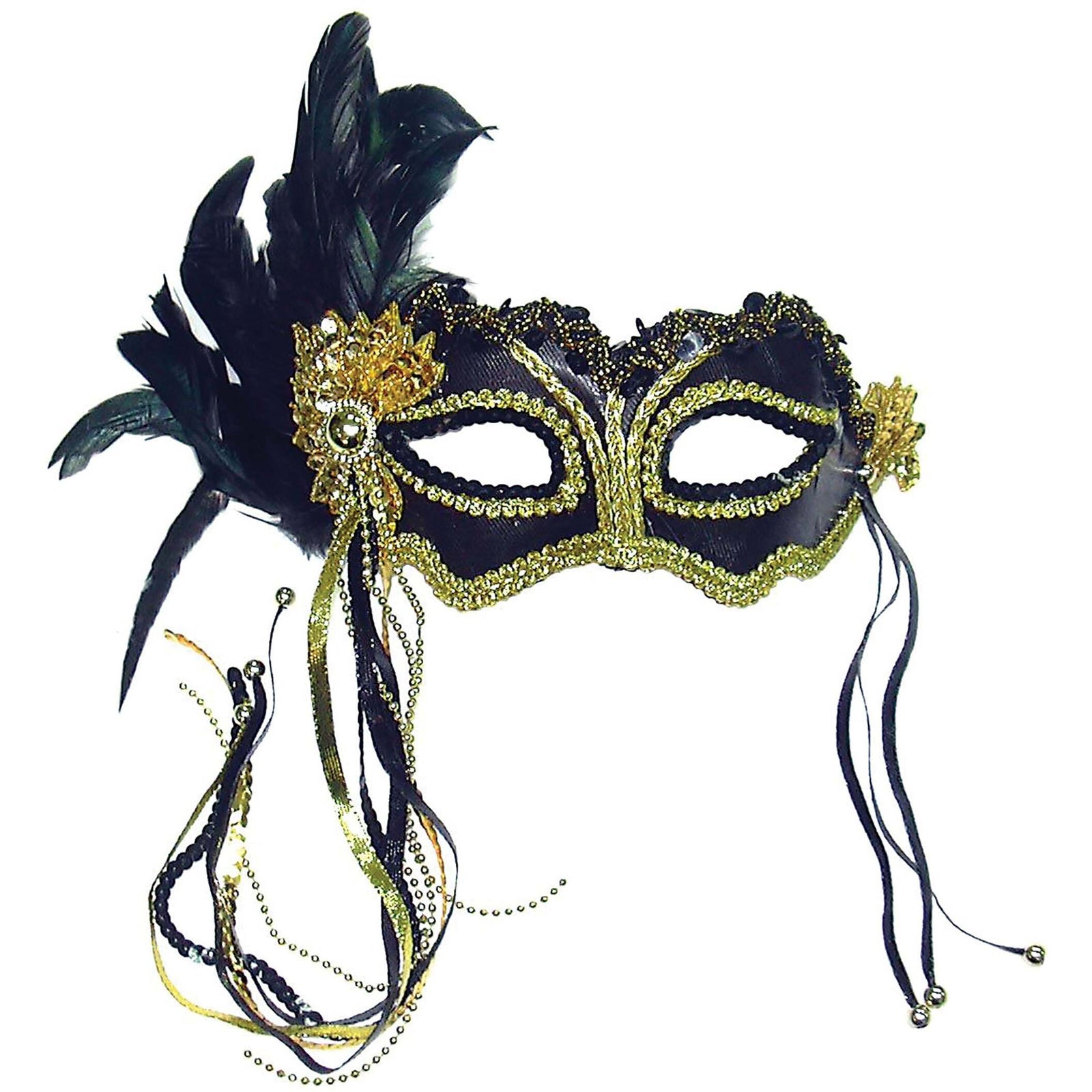 Black Metallic Eye Mask with Side Feather 1