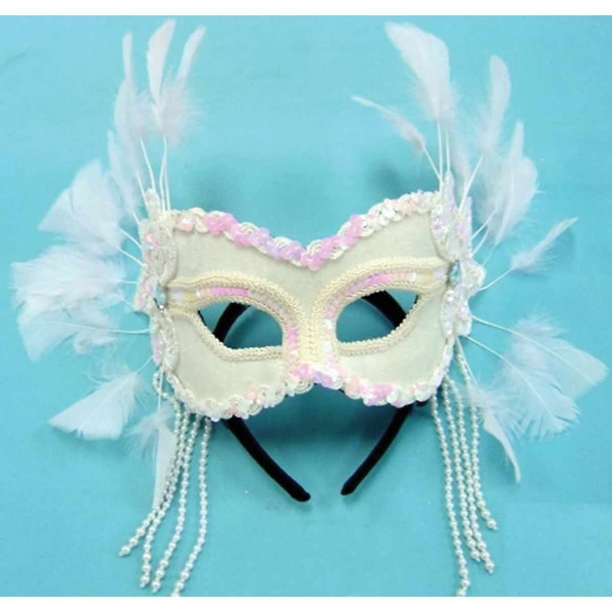 Womens White Velvet Mask+feathers On Hband Eye Masks Female Halloween Costume 1