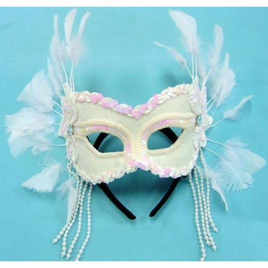 Womens White Velvet Mask+feathers On Hband Eye Masks Female Halloween Costume 1