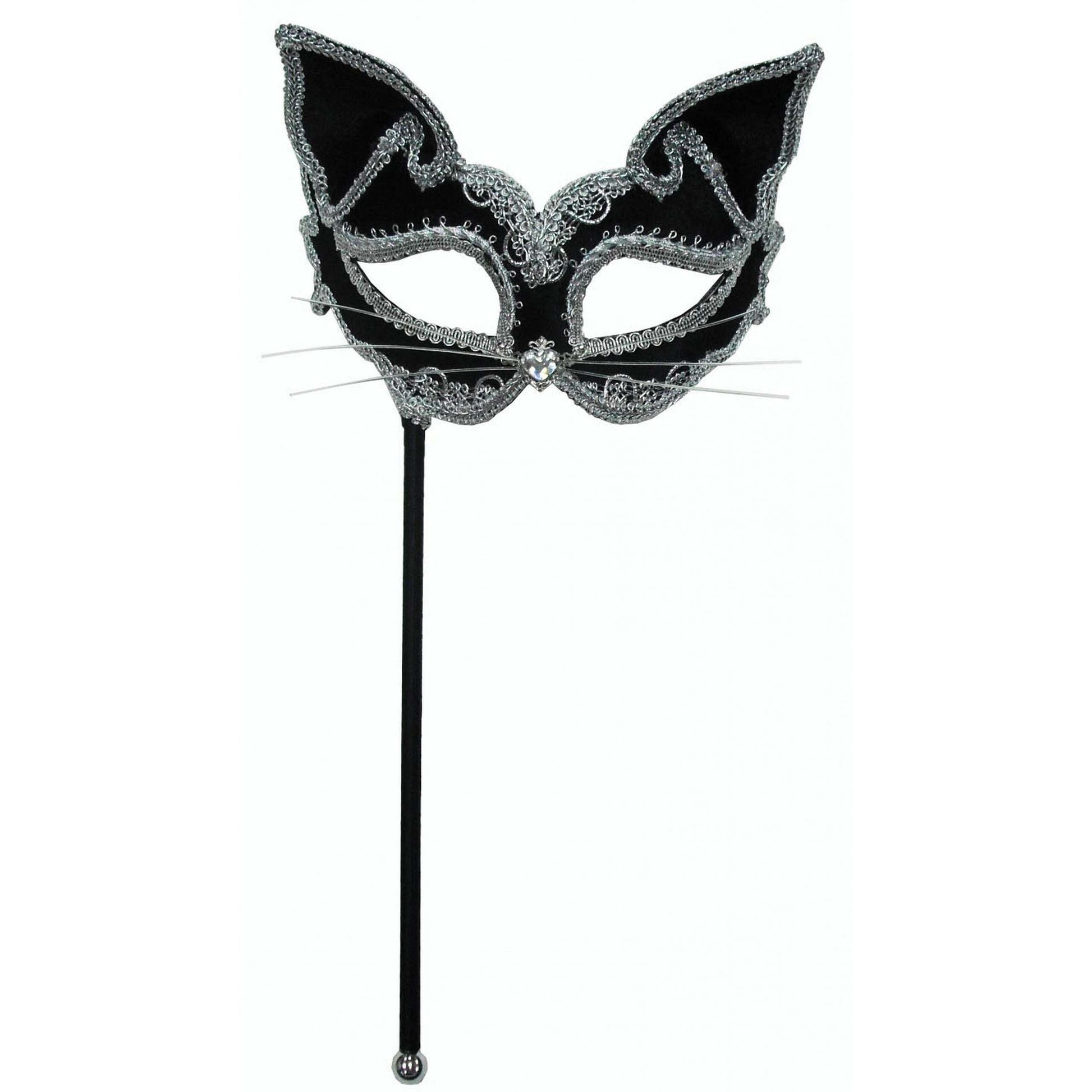 Cat Mask on Stick Eyemask for Masquerade Ball 1