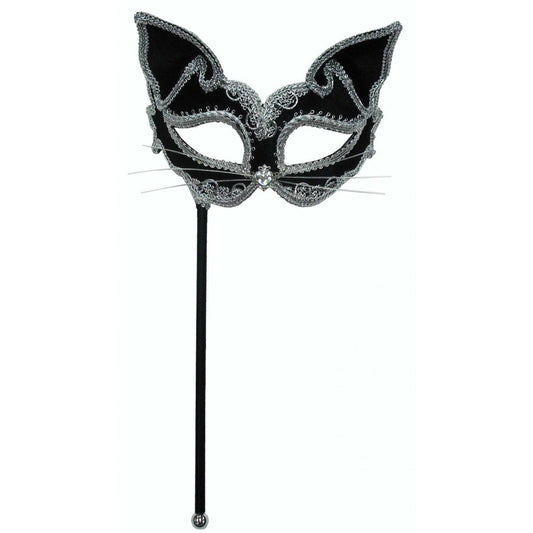 Cat Mask on Stick Eyemask for Masquerade Ball 1
