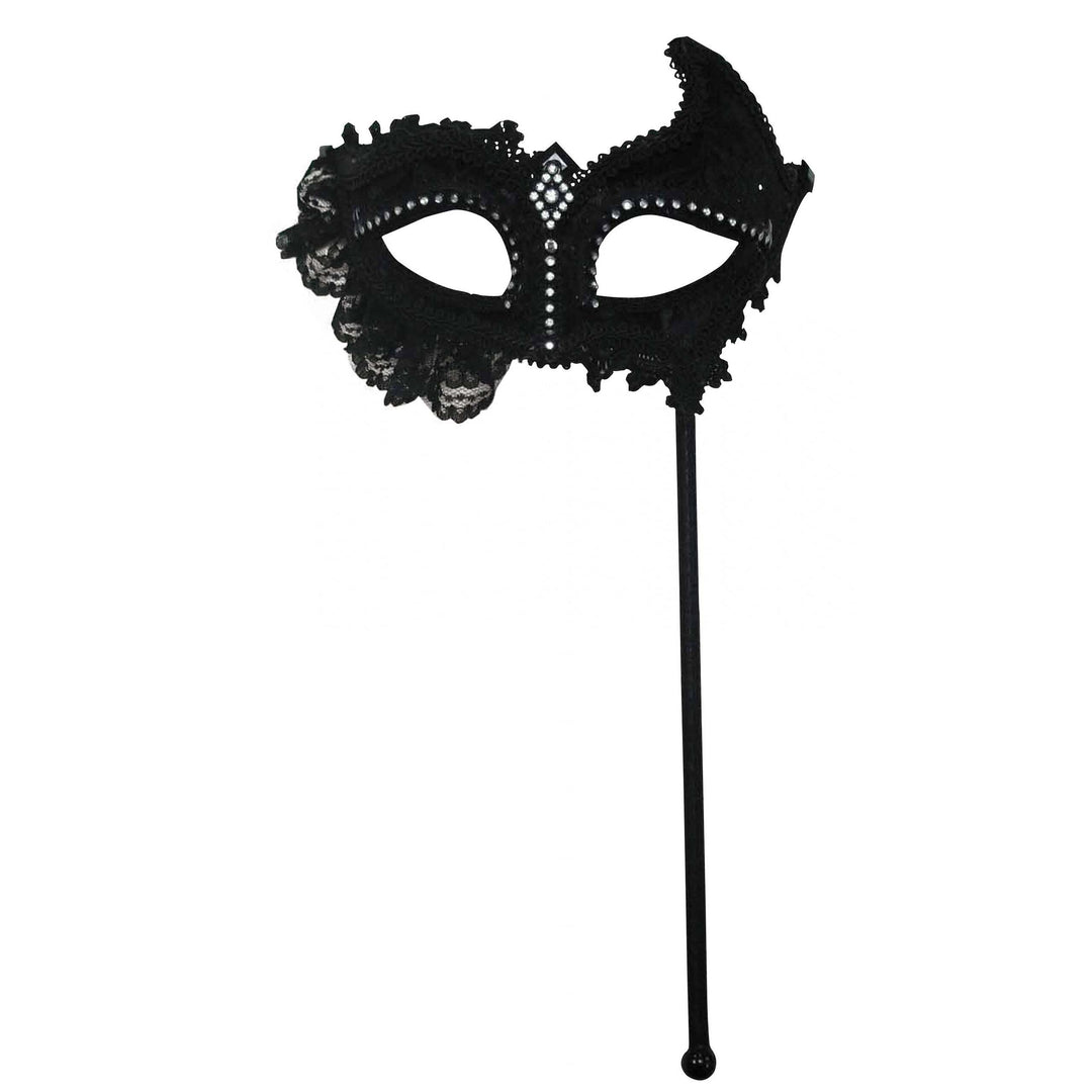 Black Mask with Lace on Stick Eyemask 1