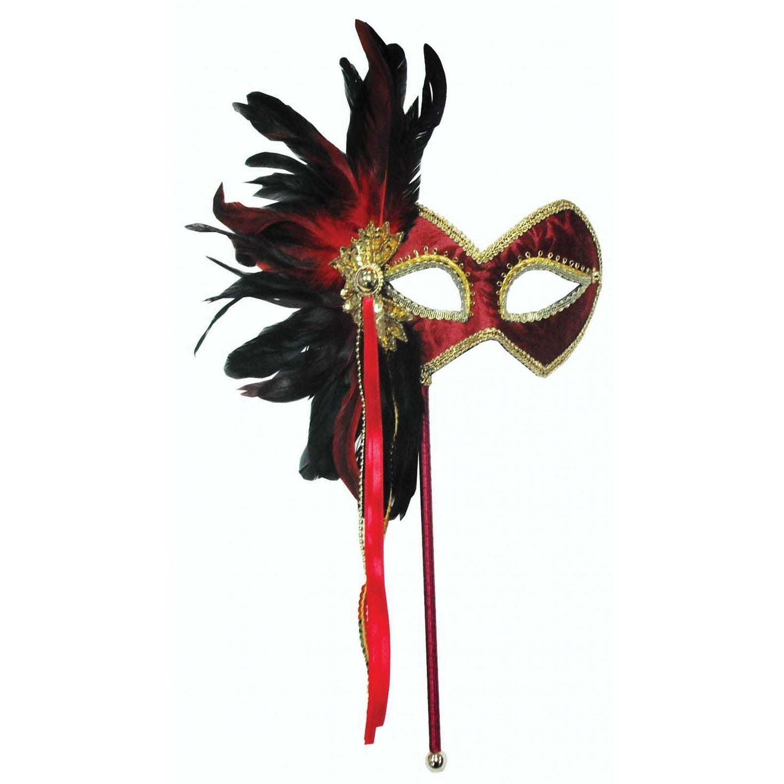 Red Feather Eye Mask on Stick 1