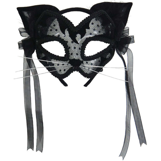 Womens Black Cat Ears Transparent Mask On Hband Eye Masks Female Halloween Costume 1