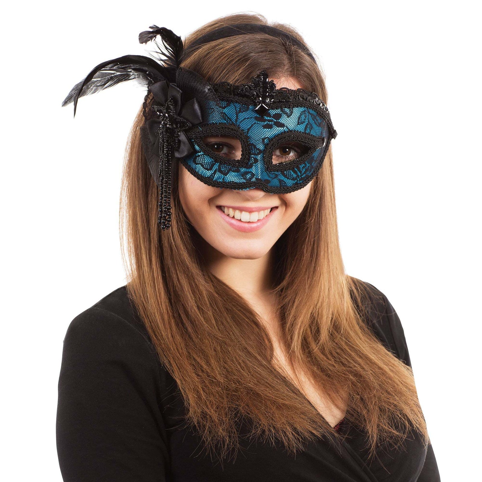 Blue Side Feather Mask on Headband Eyemask 1