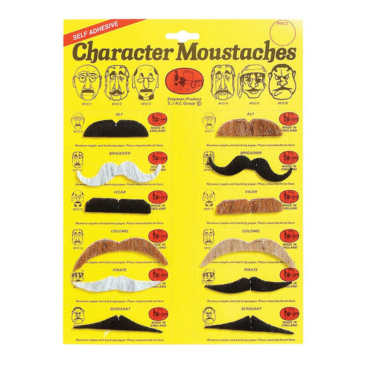Mens Moustaches 5 Colours 6 Assorted and Beards Male 12 On Card Halloween Costume 1