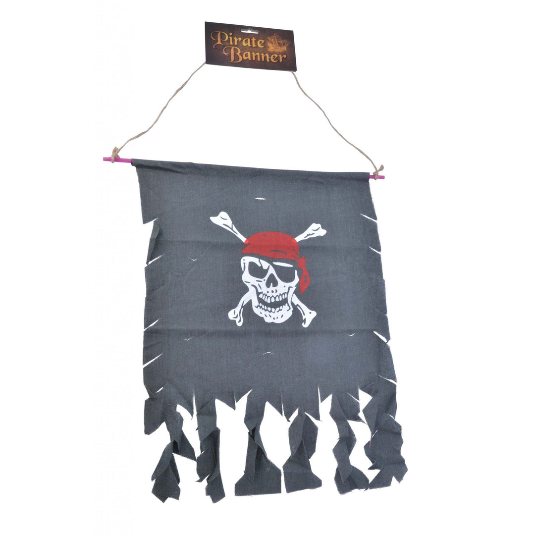 Pirate Banner Distressed Fabric Black Flag Skull Crossbones 1