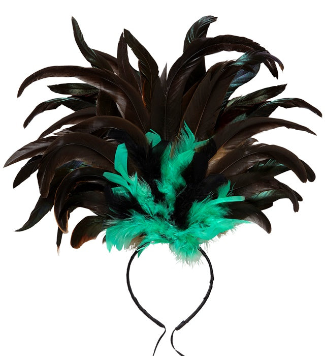 Copacabana Feathered Headband - Black/Green