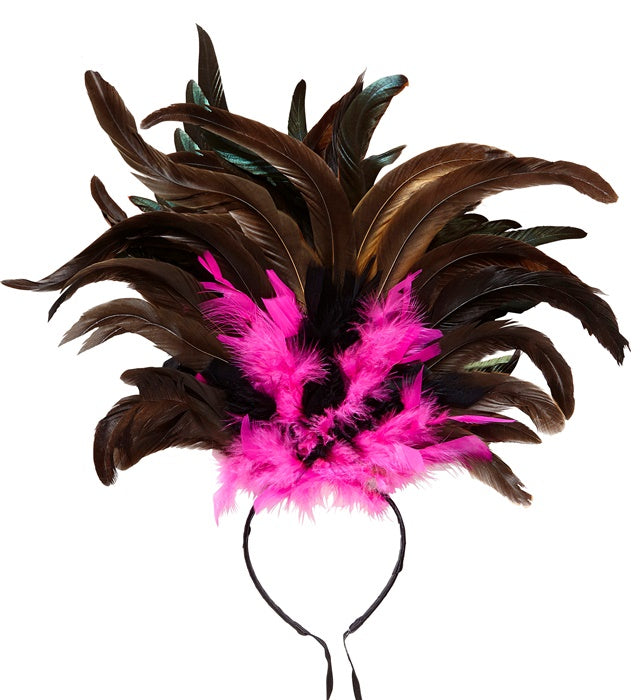 Copacabana Feathered Headband - Black/Pink