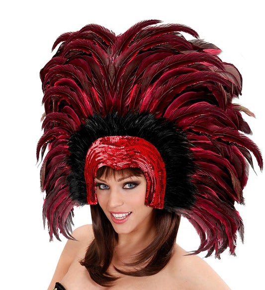 Feathered Brazil Headdress - Red