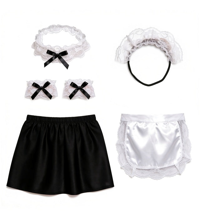 French Maid Dress-Up Set  Headpiece, Choker, Cuffs, Skirt, Apron 