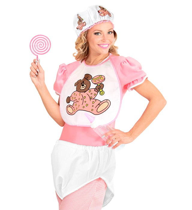 Pink Baby Dress-Up Set  Bonnet, Bib, Giant Diaper 