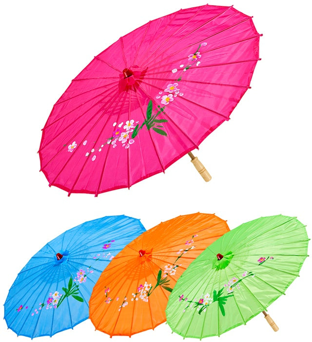 Decorated Silk Oriental Parasol With Wooden Structure Ø 76 Cm - 4 Colors Ass.