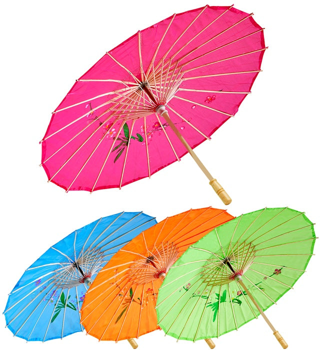 Decorated Silk Oriental Parasol With Wooden Structure Ø 76 Cm - 4 Colors Ass.