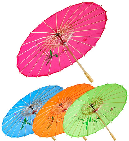 Decorated Silk Oriental Parasol With Wooden Structure Ø 76 Cm - 4 Colors Ass.