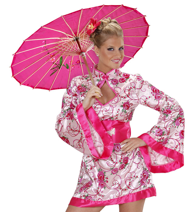 Decorated Silk Oriental Parasol With Wooden Structure Ø 76 Cm - 4 Colors Ass.