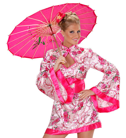 Decorated Silk Oriental Parasol With Wooden Structure Ø 76 Cm - 4 Colors Ass.