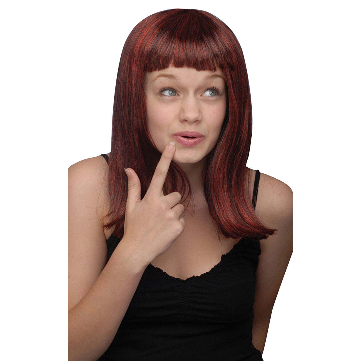 Shoulder Length Wig Red / Black Costume 1