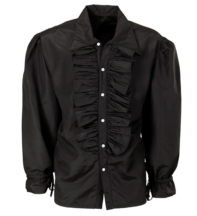 Black Ruffle Shirt For Medieval, Renaissance, Colonial, Gothic, Masked Bandit, Pirate, Vampire, Disco
