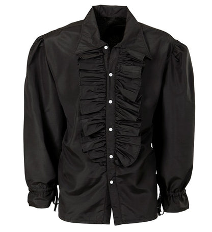 Black Ruffle Shirt For Medieval, Renaissance, Colonial, Gothic, Masked Bandit, Pirate, Vampire, Disco