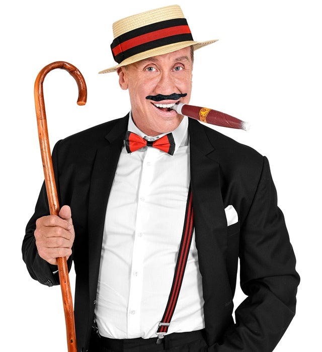 The Roaring 20S Fashion  Boater Hat, Braces, Bow Tie, Moustache, Cigar 