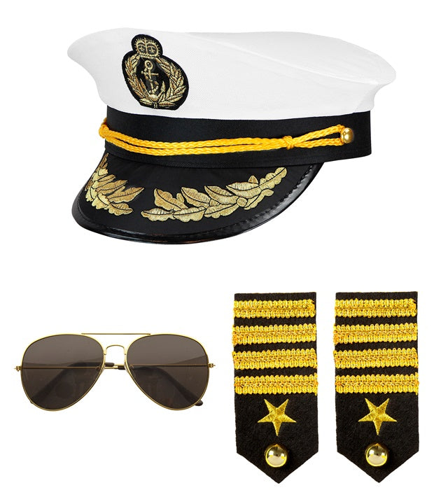 Navy Captain  Hat, Epauletten, Glasses 